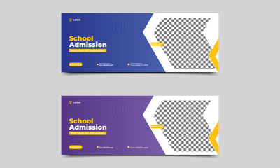 School admission facebook cover banner template. Kids school education admission social media web banner template design. vector illustration.