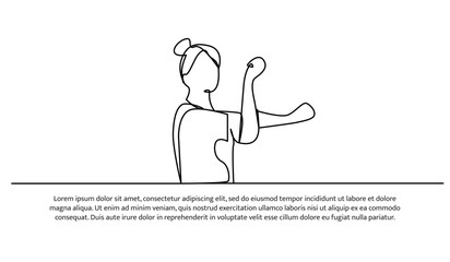 Continuous one line design of stretching the arm muscles.Minimalist style vector illustration on white background.