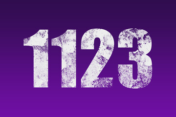 flat white grunge number of 1123 on purple background.	