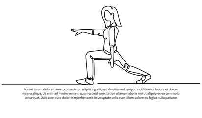 Continuous one line design of stretching leg before running.  Minimalist style vector illustration on white background.