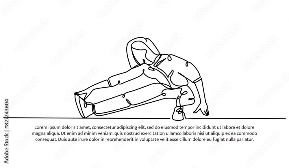 Poster continuous one line design of stretch before exercise. minimalist style vector illustration on white