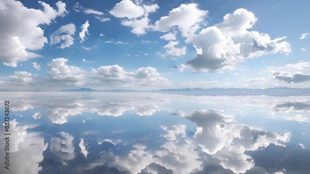 Poster the crystalclear reflection of the clouds on the smooth surface of the salt flats creating a surreal