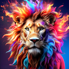 Colorful explosion in the shape of a lion's head