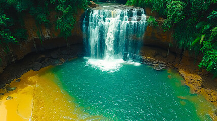 Enchanting aerial view of waterfall in amazon rainforest