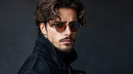 Attractive male model with stylish hair and eyewear posing confidently