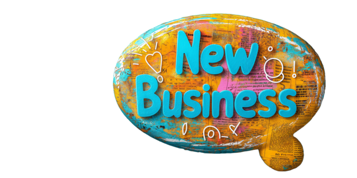 Speech of New Business colorful word transparent background, social network icon