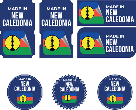Made in New Caledonia. New Caledonia flag, Tag, Seal, Stamp, Flag, Icon vector