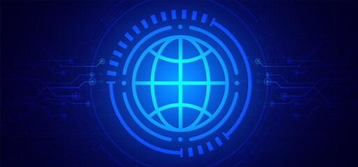 Abstract digital technology futuristic circuit board blue background, Cyber science tech layout, Innovation future Ai big data, Global internet network connection, Cloud hi-tech illustration vector