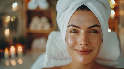 Beautiful brunette woman receiving facial treatment in a spa - Powered by Adobe