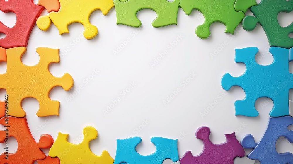 Aufkleber vibrant rainbow jigsaw puzzle frame around white abstract space with colorful patterns