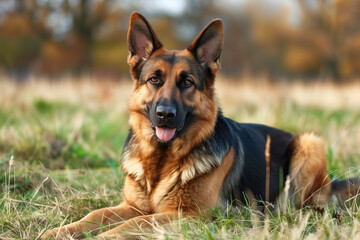 German shepherd in fall meadow