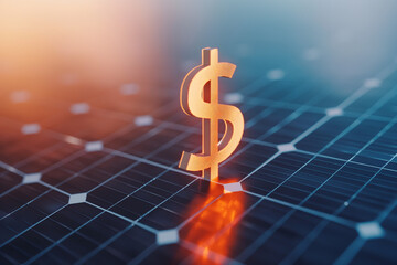 Bright Dollar Symbol on Solar Panel, concept of Solar Economy