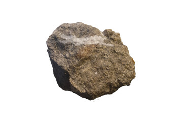 Arsenopyrite mineral rock specimen isolated on white background. 
