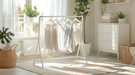 Bright and Airy Laundry Room with Hanging Clothes and Natural Light