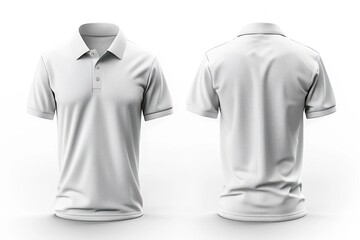 Detailed mockup showing the front and back of a polo shirt against a white background. The shirt features a classic design with a neatly folded collar and a three-button placket. This mockup is ideal