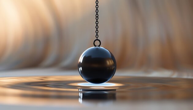 Rendering of a pendulum in motion, demonstrating principles of oscillation