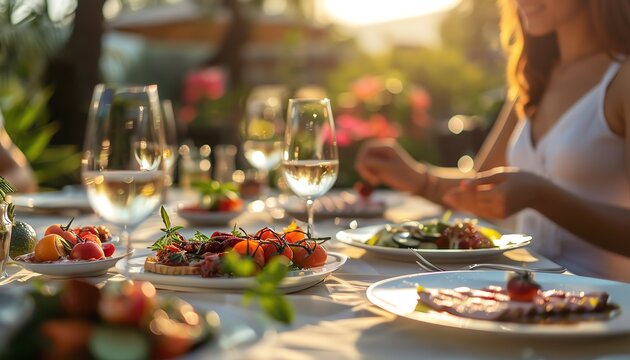 Enjoying a gourmet meal on a private terrace