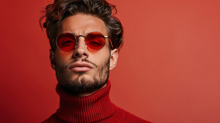 Modern guy with stylish eyewear and a confident demeanor, posing with space for text