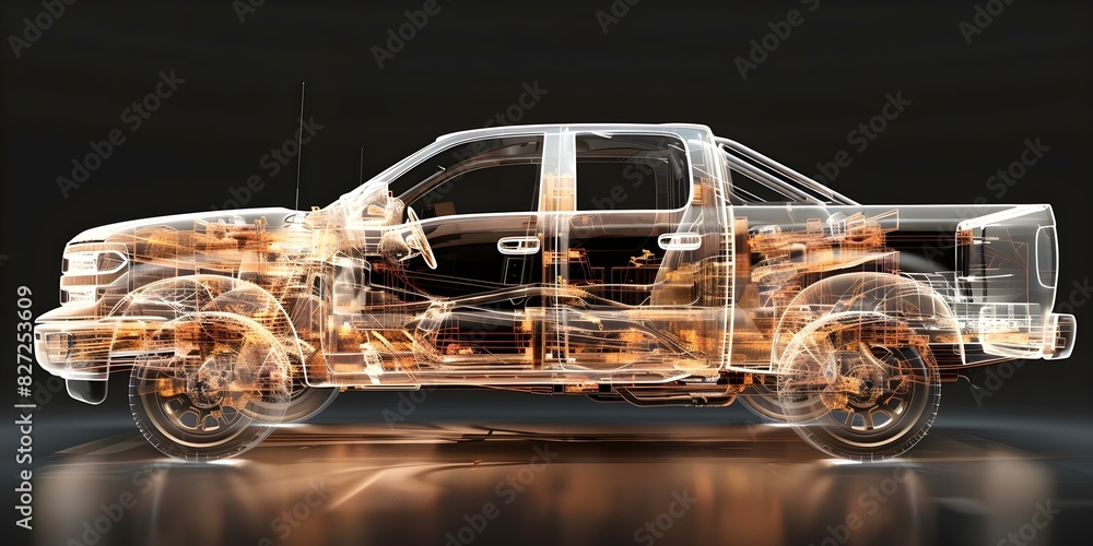 Poster transparent view of vehicle with visible internal structure and frame. concept transparent vehicle, 