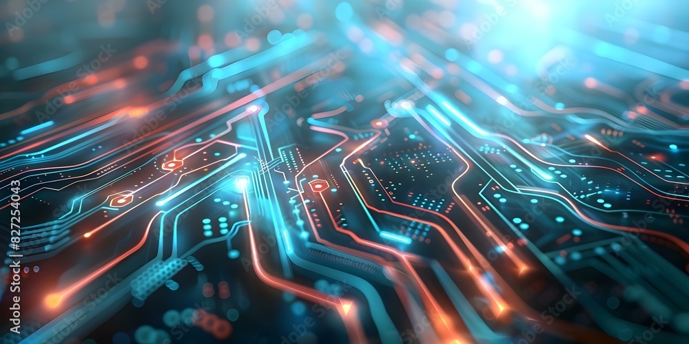 Poster futuristic layout of intersecting lines on circuit board with technology concept. concept futuristic