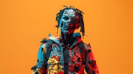 Anime Inspired Zombie Character in Bold Color Blocking and Minimalist Composition