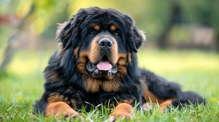 Fototapeta premium The Tibetan Mastiff is a large, imposing breed known for its protective nature and loyalty. Explore the breedâ€™s history, training needs, and why they are valued as guardians and family pets. What