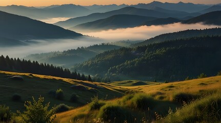 Breathtaking panorama of morning wild nature high in mountains.ai genrative picture 