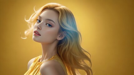 ゴールデンイエローをテーマにした若い女性/Young woman with golden yellow theme	