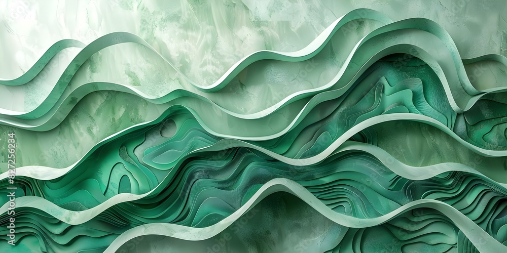 Poster composite polymer texture resembles shifting desert sands creating dynamic waves of green. concept p