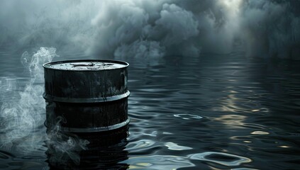 Oil Drum Floating in Water with Misty Background