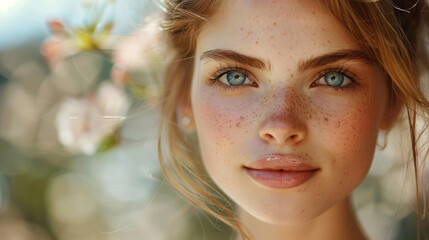 Obraz premium Young lady with natural beauty and healthy skin smiling happily