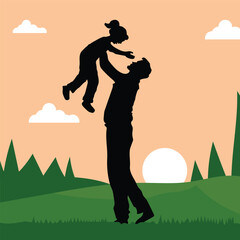 Naklejka premium Flat design father and son silhouette