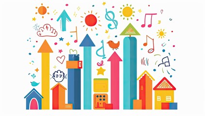 Colorful Abstract Vector Art of Buildings and Symbols