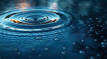 Serene Blue Water Surface with Vibrant Ripple and Droplets - High-Quality Texture Detail for Creative Background