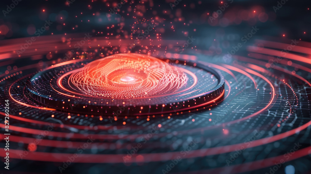 Aufkleber a circular object featuring a red light at its center