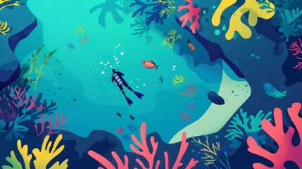 Dive sites flat design top view locations animation vivid