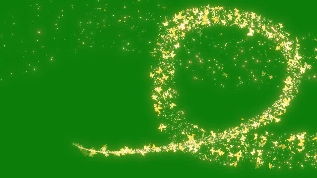 Glitter Magic Butter Flying Shape Particle Trail Flying, Glitter Magic Sparkle Magic Glitter Golden Butterfly Shape Particles Animation On Green Screen Background, Magic Particle Trail Moving On Over 