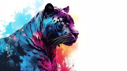 A majestic black panther, with piercing blue eyes, stands tall in the vibrant savanna