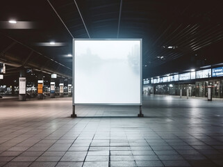 Blank Billboard in Modern Airport Terminal
A blank billboard positioned in a spacious, modern airport terminal, ideal for advertising, travel, and commercial purposes.
