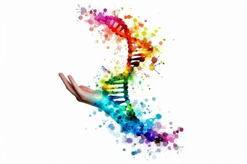 Obraz premium Colorful DNA helix with splashes, artistic representation, creative science