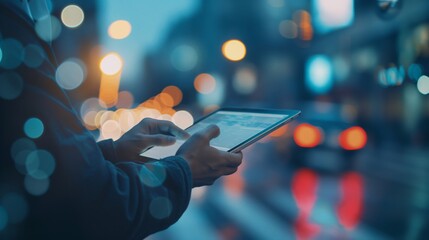 On-the-Go Data Analysis: Businessman Using AI Technology on Tablet