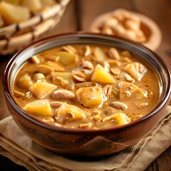 A bowl of creamy Massaman Curry with potatoes and peanuts