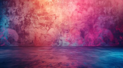 Fototapeta premium Create a seamless loop animation of a glowing pink and blue neon light shining on a rough concrete wall. The light should be pulsating and the camera should be slowly zooming in.