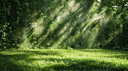 Obraz premium A lush green jungle with overgrown plants and moss-covered rocks