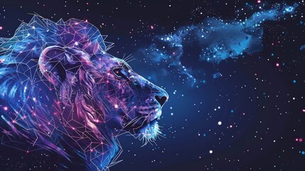 Leo horoscope sign in twelve zodiac with galaxy stars background.