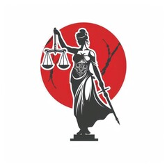 Elegant Representation of Lady Justice with Scales and Blindfold in Red and Black, Generative AI