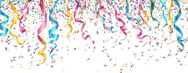 Colorful Confetti and Ribbons Falling on White Background for Festive Celebrations and Events - Generative AI