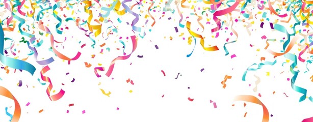 Colorful Confetti and Ribbons Falling on White Background for Festive Celebrations and Events - Generative AI