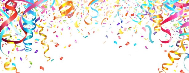 Colorful Confetti and Ribbons Falling on White Background for Festive Celebrations and Events - Generative AI