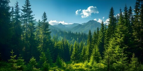 Fototapeta premium Capturing the Beauty of the Carpathian Forest under a Vibrant Blue Sky. Concept Nature Photography, Forest Landscapes, Blue Sky, Carpathian Mountains, Vibrant Colors